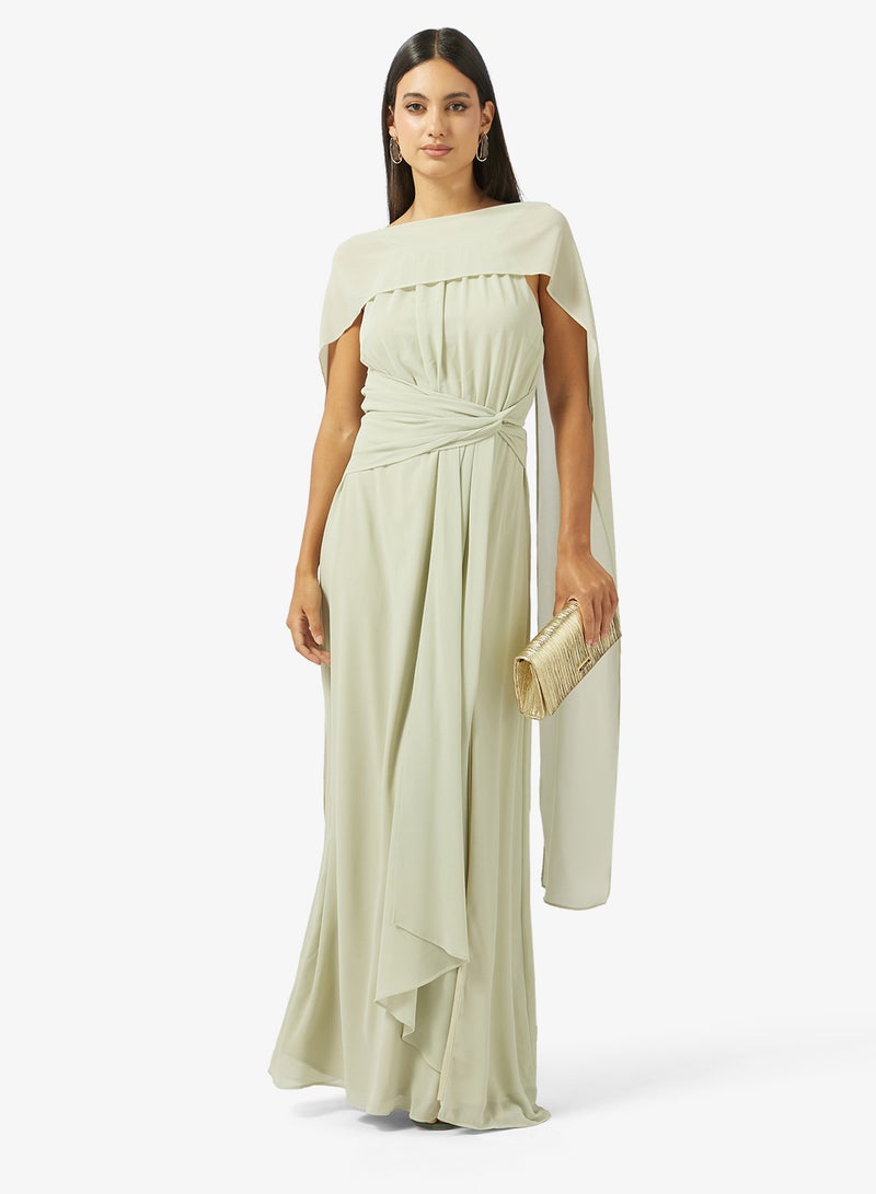 TFNC Neck Tie Front Waist Knot Detail High Neck Maxi Dress - Image 4